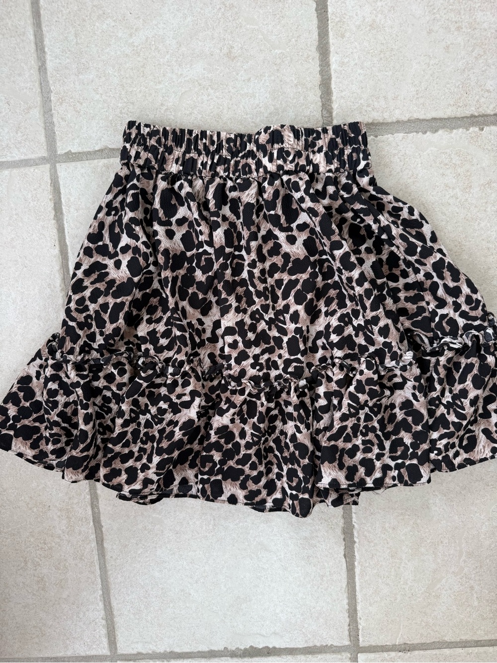 Leopard Print Ruffled Mini/Midi Skirt - Black and Tan